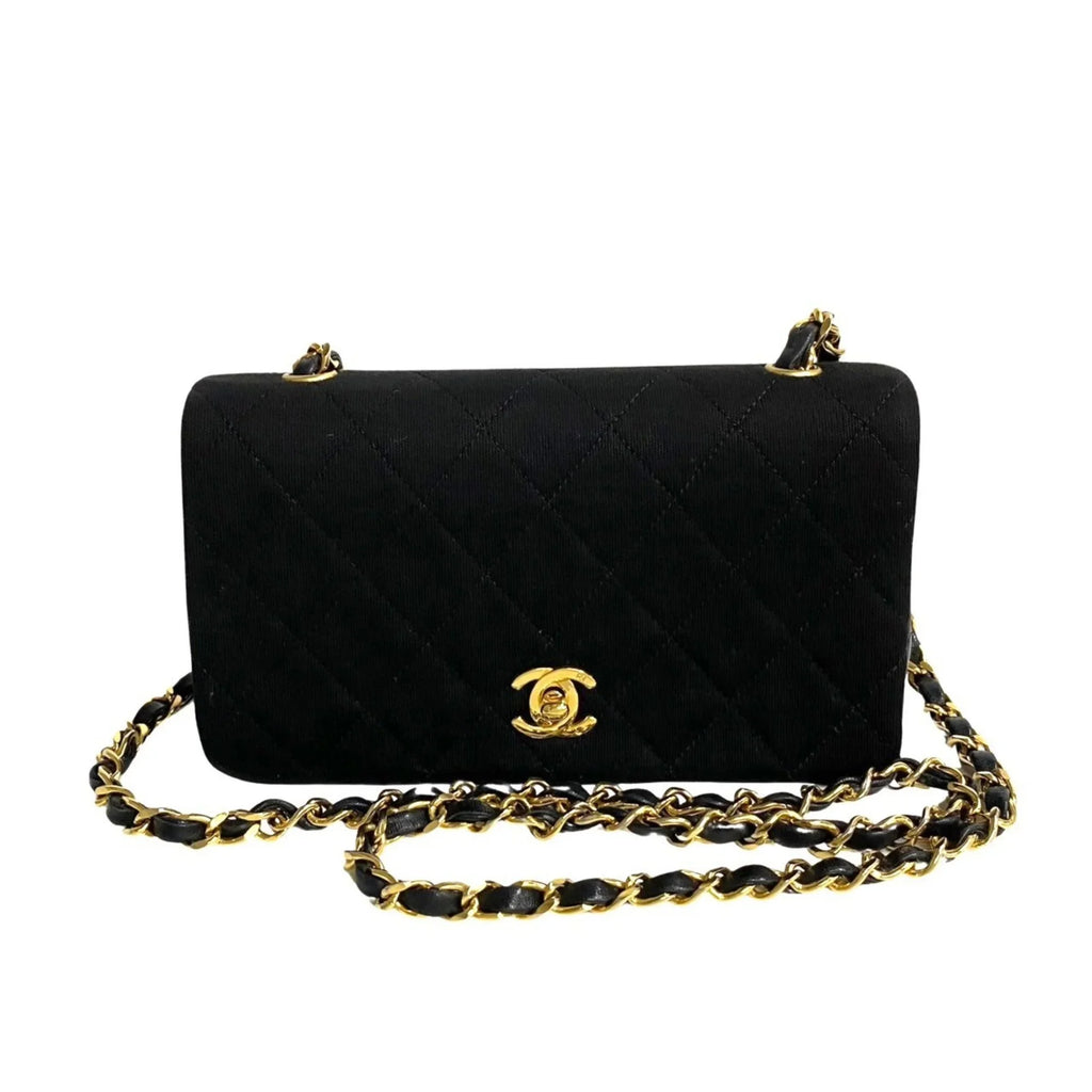 Bag Lambskin Turnlock Flap Chain Shoulder Pre-Owned (Good) Black CHANEL Matelasse 73960 Full Cotton