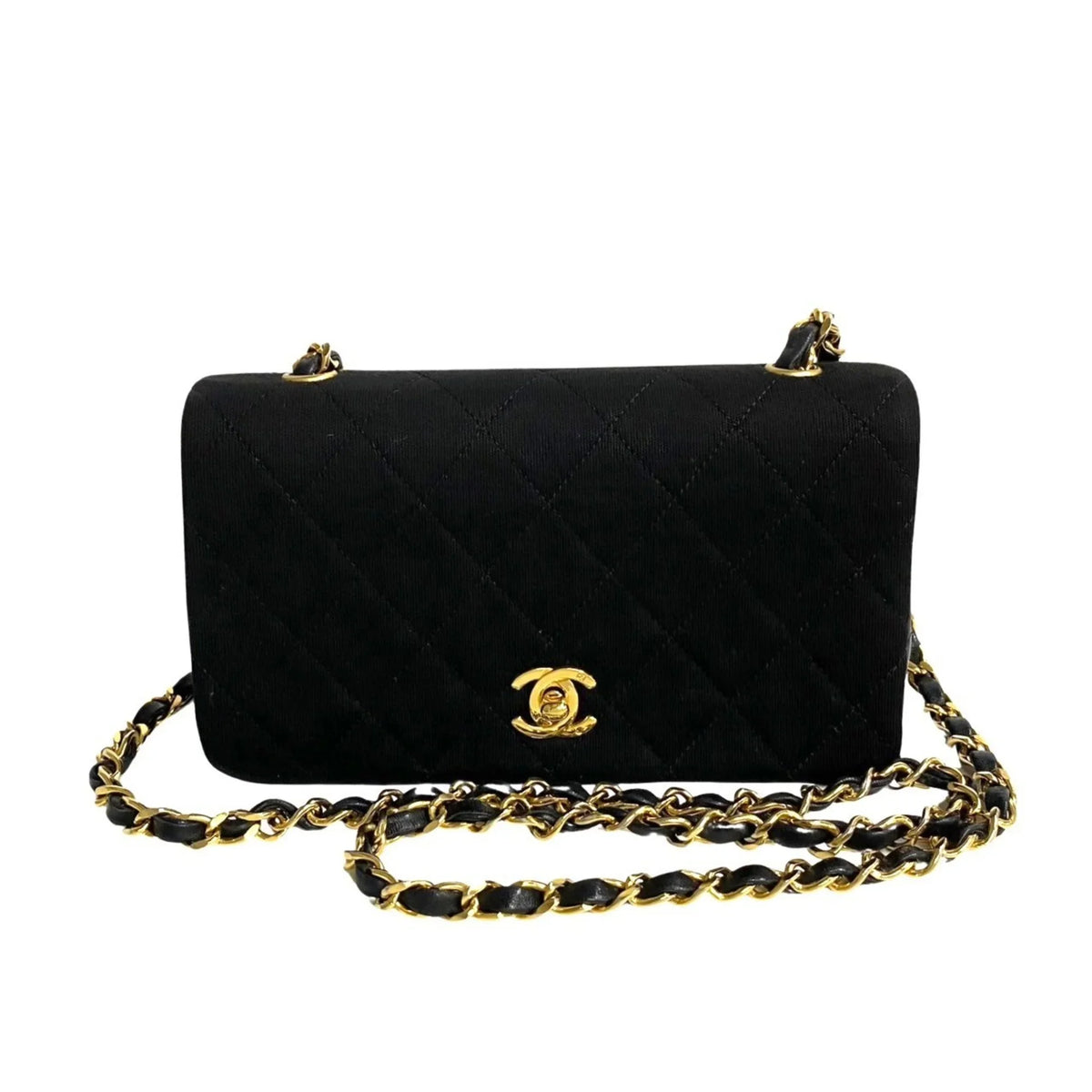 Bag Lambskin Turnlock Flap Chain Shoulder Pre-Owned (Good) Black CHANEL Matelasse 73960 Full Cotton