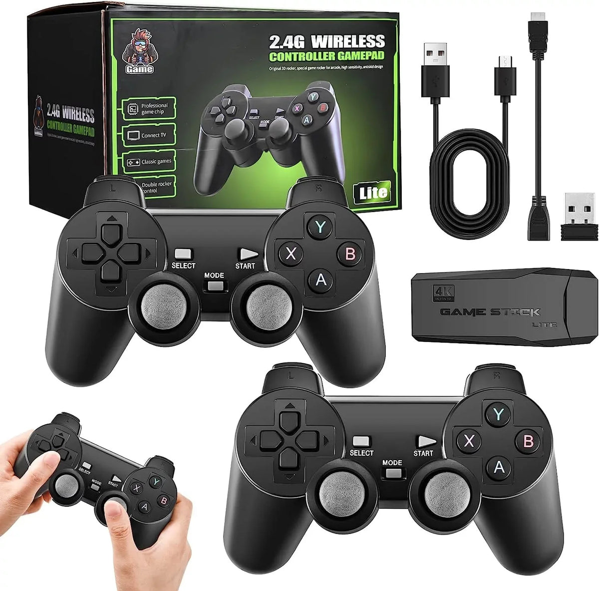 Game 2.4G Nostalgia Controllers(64G) Output,9 Retro Emulators,with Video Console, 20000+ Games,4K Wireless Game Play Retro Stick Game Play Classic Built HD and Stick Stick,Plug Dual Game,Wireless in