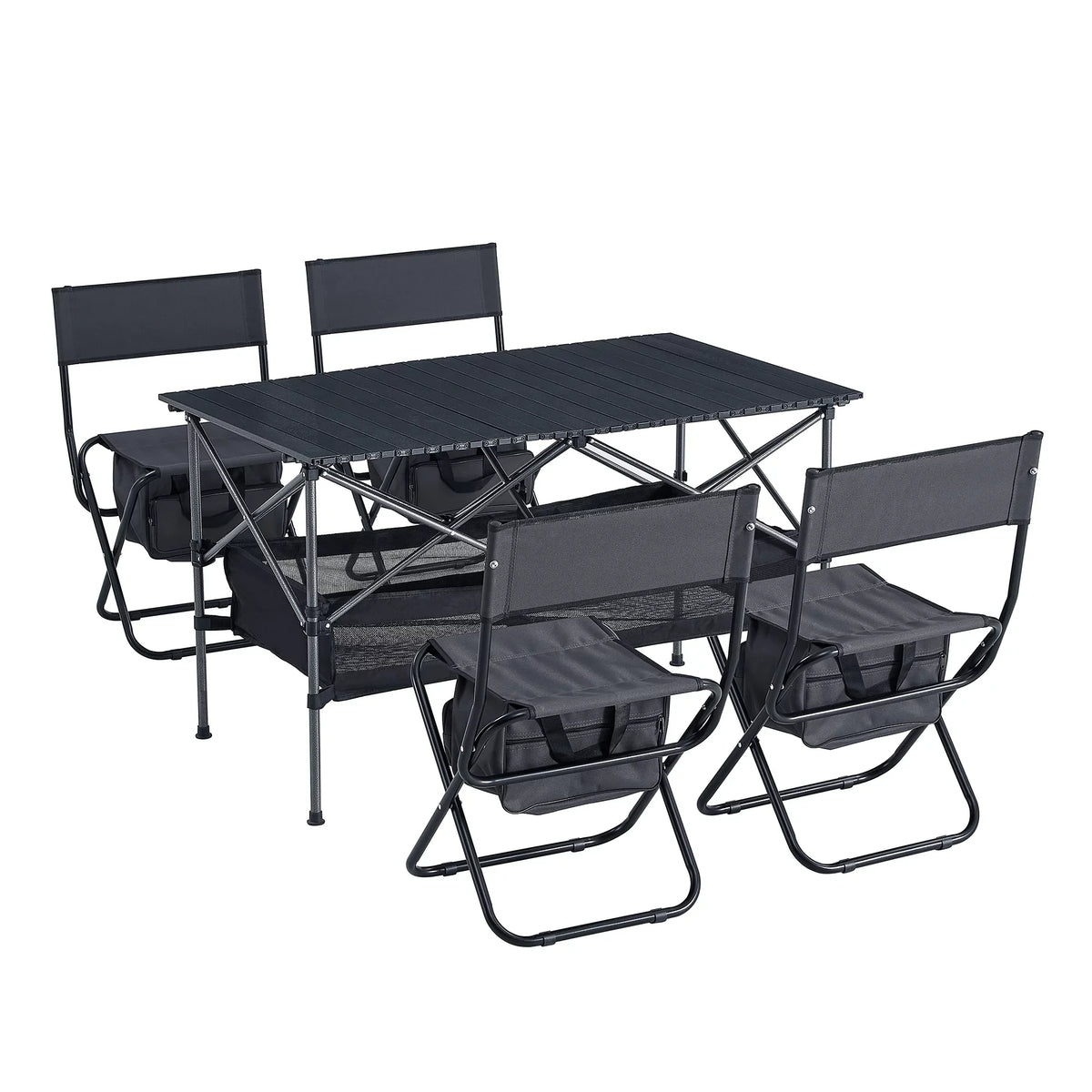 Outdoor Party, 5, Camping, Patio, BBQ, Picnics, Folding of Indoor, Table and Chair for Set Outdoor Black/Gray Beach,Backyard, Set