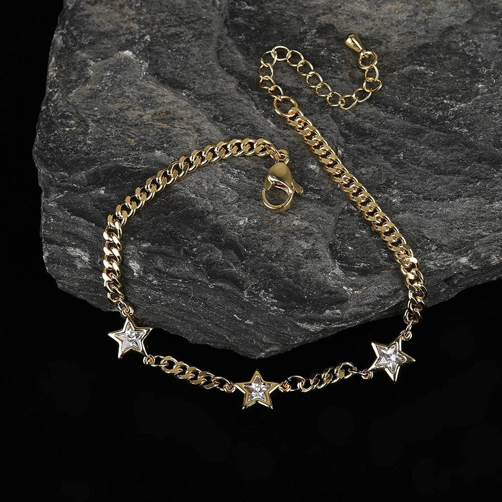 Link Gold Trendy Zirconia Curb Cuban, Plated Star Bracelet Bergamo Cubic Giorgio