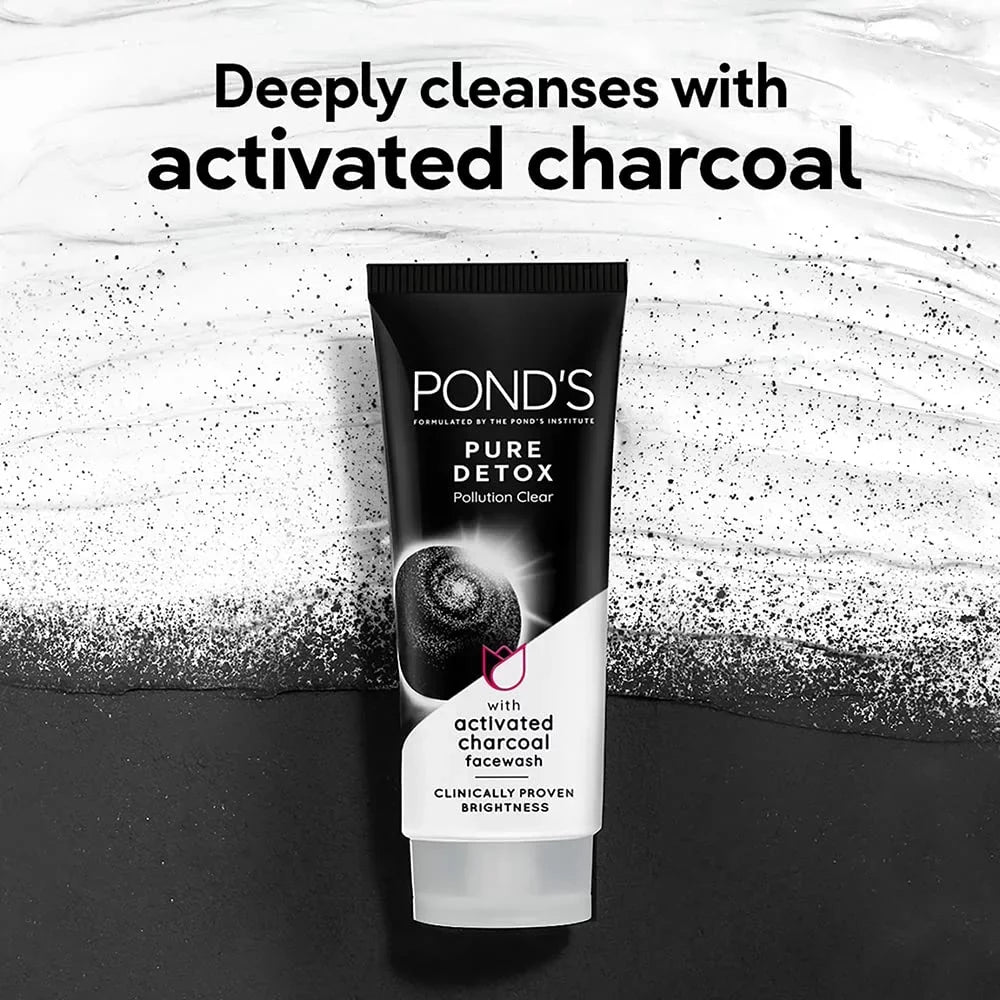 Skin Cleans Oily Activated POND'S Skin 100 & Daily Pure Deep - g, Detox Charcoal With Wash for Face Glowing Brightening Fresh, Cleanser, Exfoliating