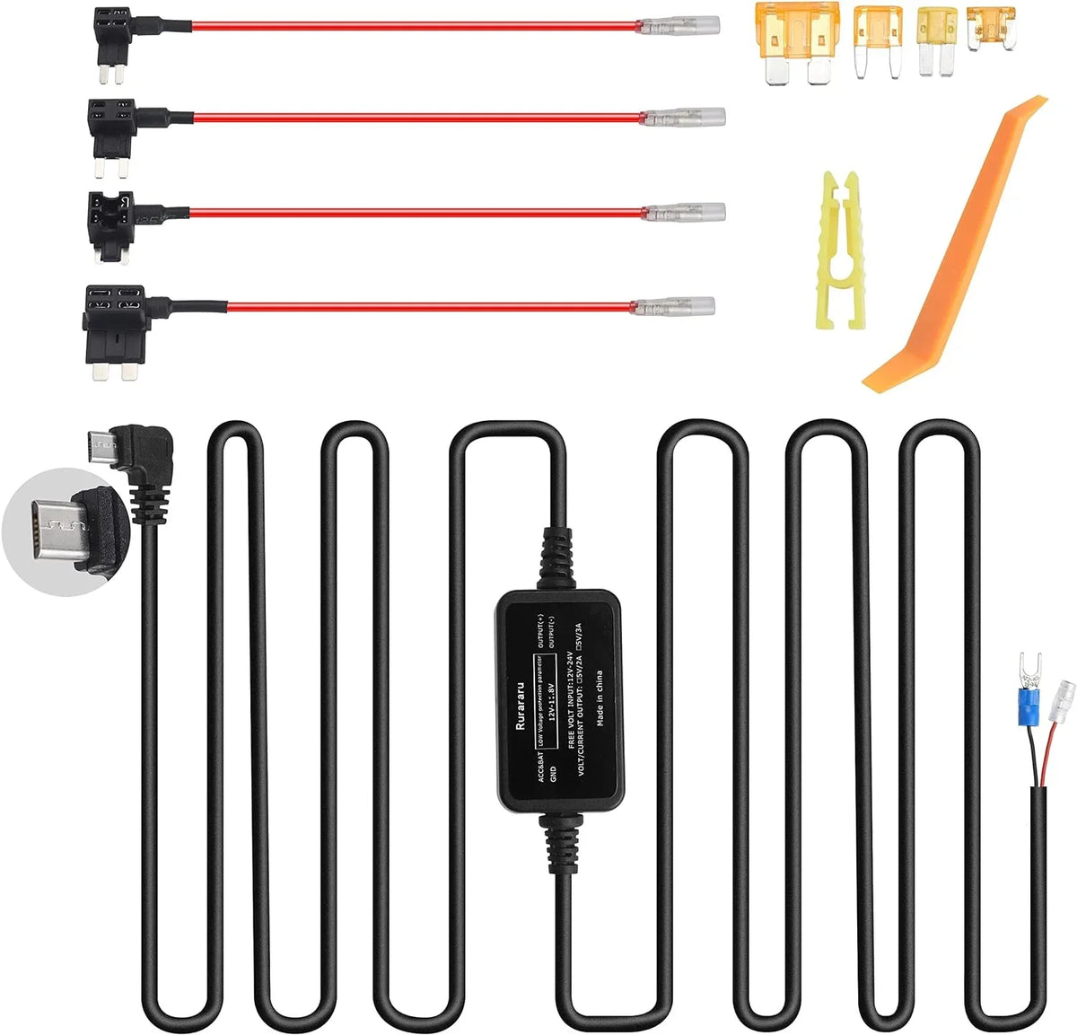 Camera with USB Hardwire Cam Cord Compatible Car Kit Dash Dash Charger D07,REDTIGER ro WOLFBOX Power Cable