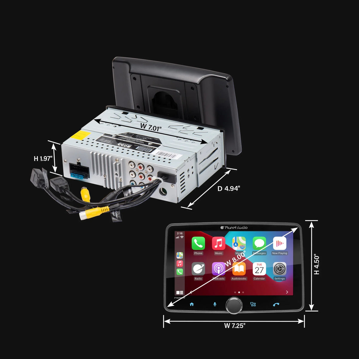Stereo Android No Auto, CarPlay, Apple Radio Receiver, Din, AM/FM Audio Inch - Player, Car P70CPA-PCF Planet Single Camera Bluetooth, CD Backup 7 Touchscreen, DVD