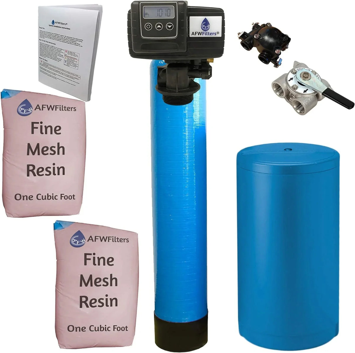FNPT 64k Water Softener Whole 2 cubic Iron Stainless and Home Pro Connection, Blue AFWFilters 3/4" with Tanks Steel Resin, Foot Fine Mesh