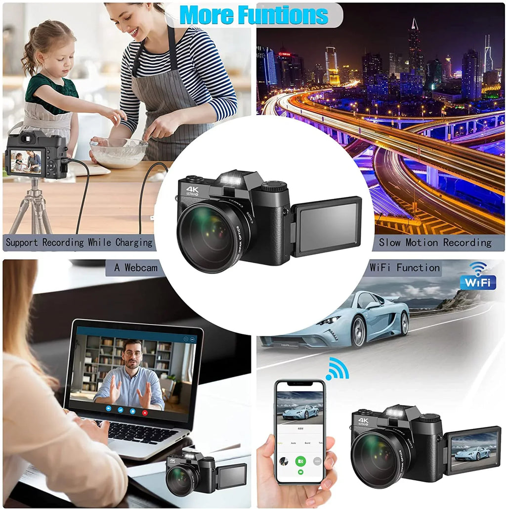 and GB Camera,Digital Photography,4K Camera Flip Vlogging 180° Batteries(Black) with 48MP Lens,Macro Digital for Kids Card,2 Lens,32 for Adults Camera Micro Screen,Wide-Angle