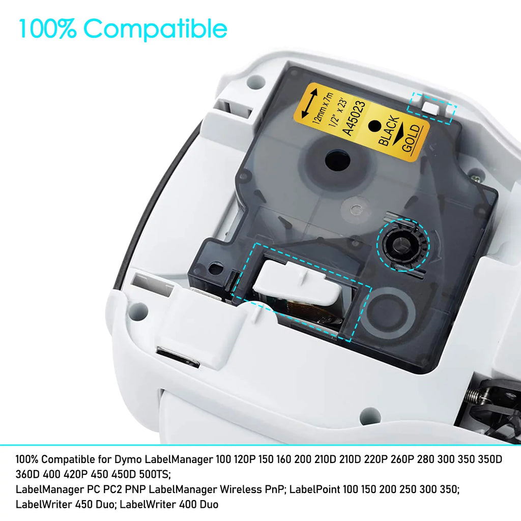 20PK Label LabelPoint Maker Label D1 Compatible 12mm on Black LabelWriter 45023 for Gold for 7m LabelManager GREENCYCLE Tape DYMO