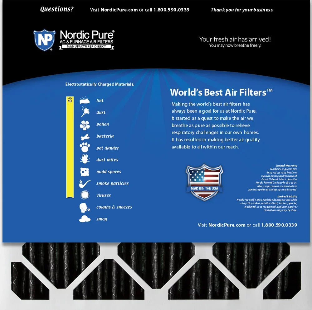 12 Pack MERV Nordic 20x20x2 10 Air Pure Carbon Plus Pleated Filters Pleated