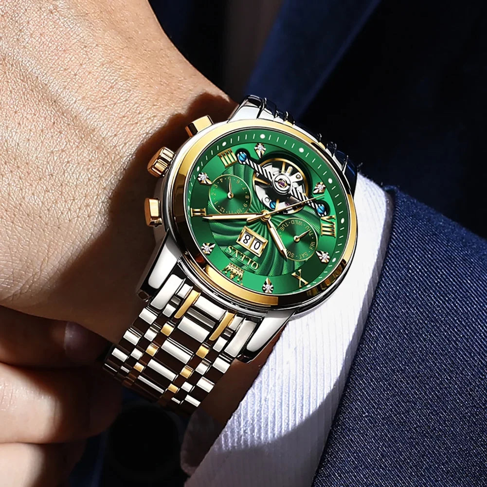 Diamond Watches Luxury Dress Mens Stainless Steel Skeleton OLEVS Automatic Watches Men Self-Winding for Band Business