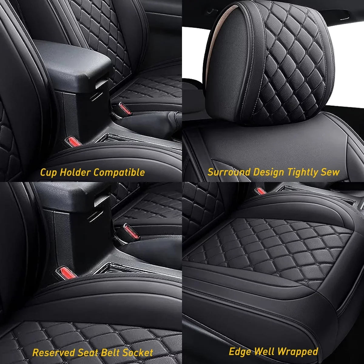 Set Toyota (Full Cab Full Seat for Leather 2007-2023 Covers Set, Black) With Crew Tacoma Fit Car Waterproof