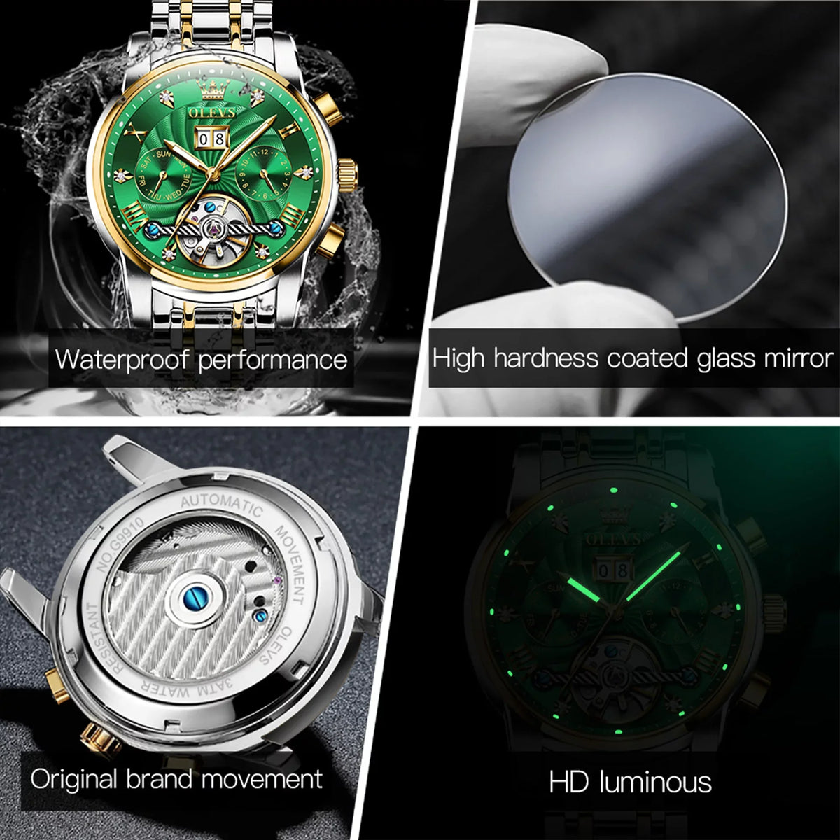 Diamond Watches Luxury Dress Mens Stainless Steel Skeleton OLEVS Automatic Watches Men Self-Winding for Band Business