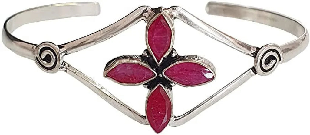 Party Red Bracelet Silver Women, Modern Fashion Plated Boho Natural Gemstone Design Bracelet, Cuff Jewelry Bohemian Ruby Designer Tribal Handmade for