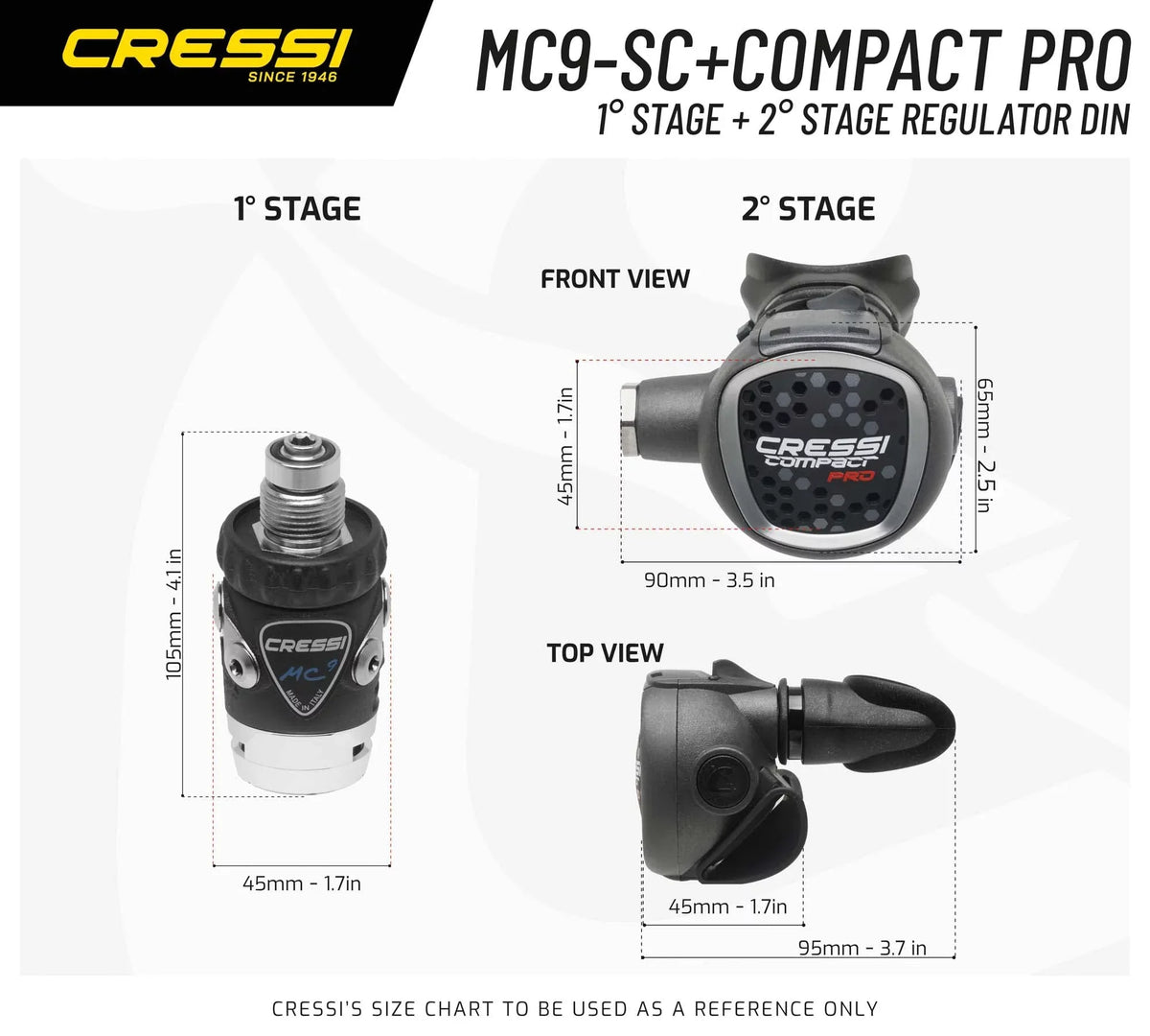 Compact Regulator Travelers Pro: for Made 2nd Beginners Cressi Hyperbalanced Diaphram Stage MC9-SC/Compact Diving Ideal - Scuba Stage, and Italy 1st in -