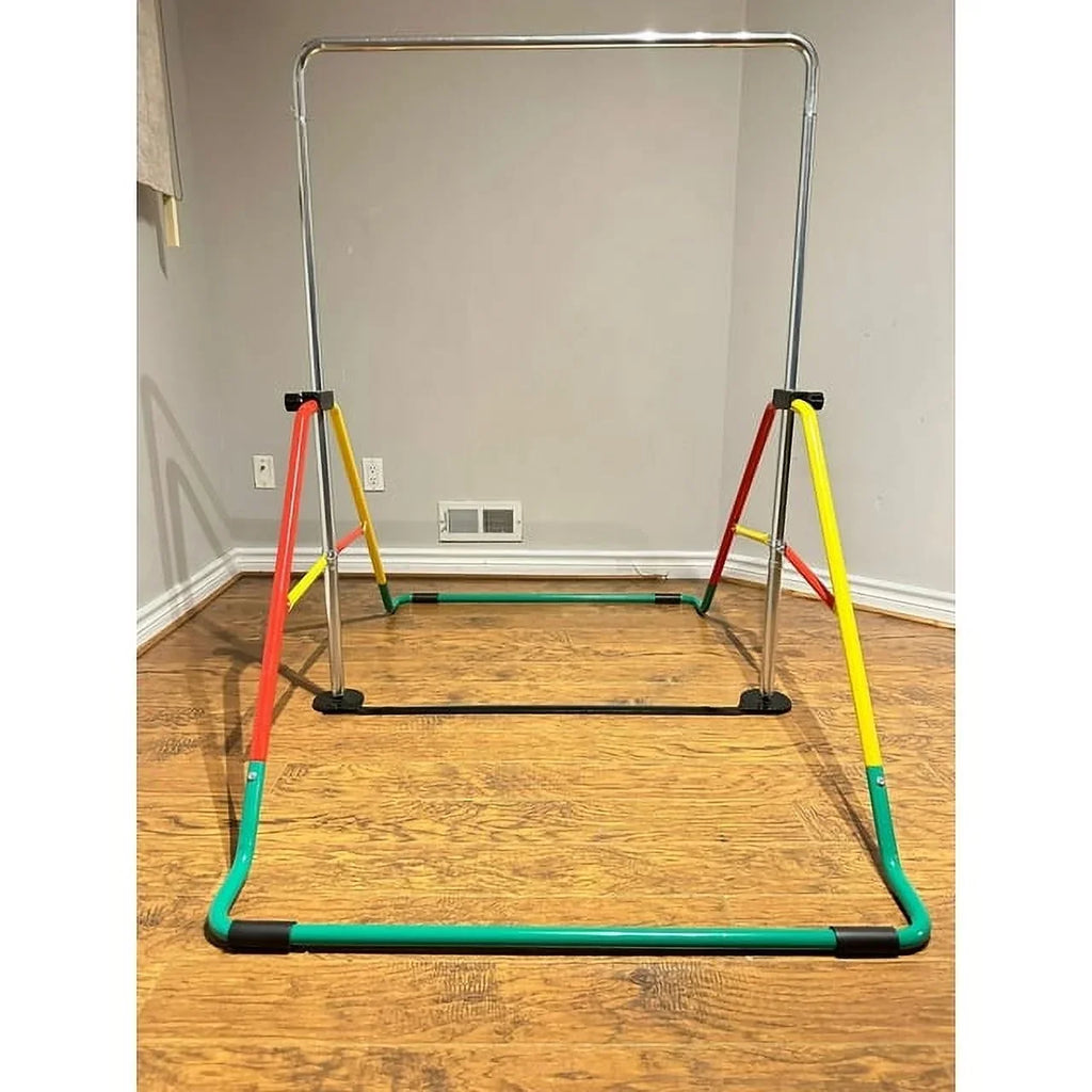 Junior Bar for Playground (Red/Yellow) Folding for Bar - Height-Adjustable Training Bar Kids' Gymnasts Bar Equipment Expandable Home Horizontal Kip - Monkey - Boys/Girls Gymnastics