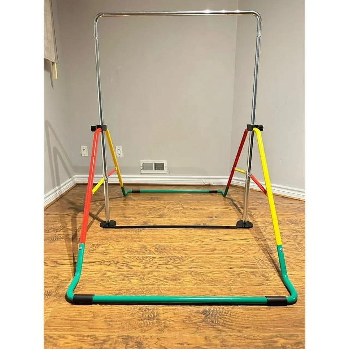 Junior Bar for Playground (Red/Yellow) Folding for Bar - Height-Adjustable Training Bar Kids' Gymnasts Bar Equipment Expandable Home Horizontal Kip - Monkey - Boys/Girls Gymnastics