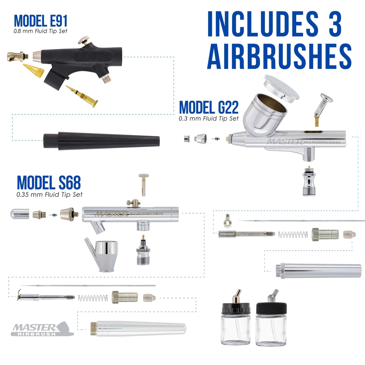 Compressor Air Set 3 Dual-Action Spray Brush Tattoo Kit & Airbrush New Art Nail
