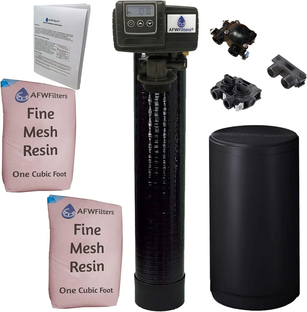 Iron Tanks Whole with 64k Fine Connection, Home Foot Black AFWFilters Mesh MNPT Pro and cubic Softener Resin,1" Water Plastic 2