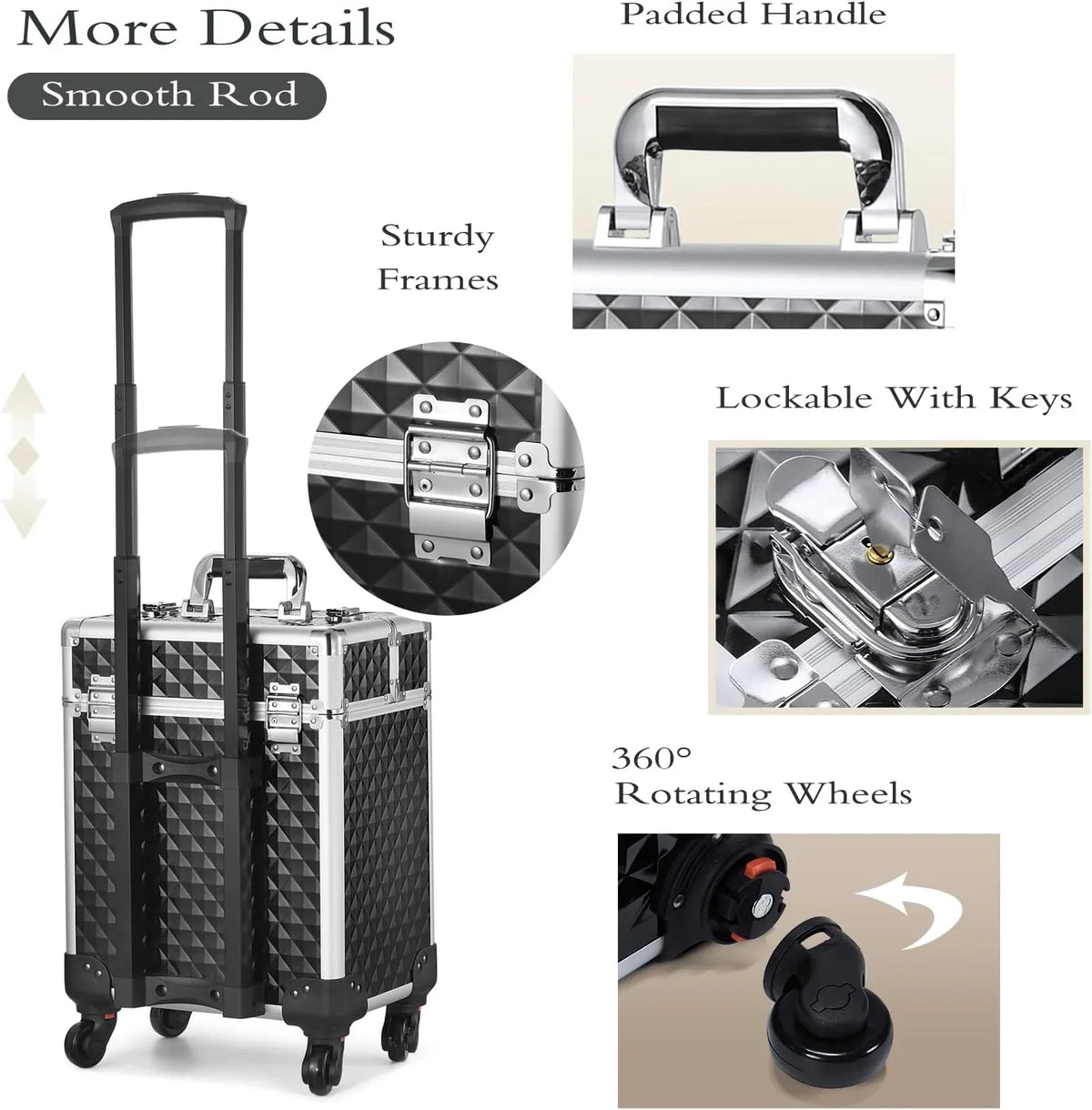 Case Trolley Cosmetic Organizer Large Joligrace Box Makeup Rolling Makeup