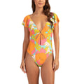 14 Playa Front / Sleeves Turk Swimsuit-Orange Women's Keyhole One-piece Flutter Flor De Trina