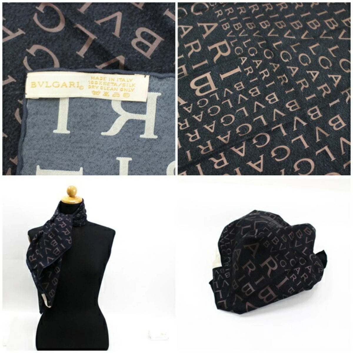 Bvlgari BVLGARI Silk Mania Black | Pre-Owned Ladies Pattern Scarf Muffler (Good)