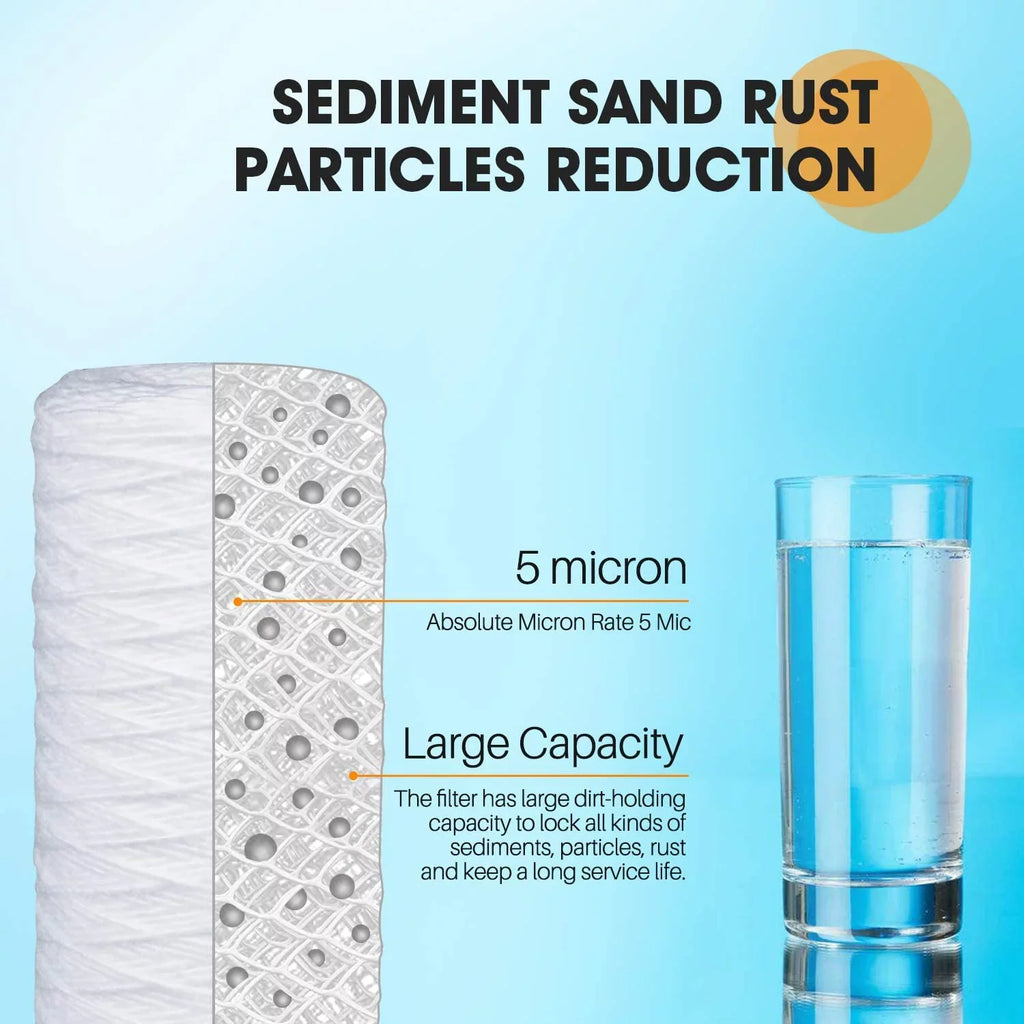 Micron 5 10" Wound 355215-45, String Replacement WP10BB97P, 355214-45, Cartridge PC10, Water, Sediment 4.5" for Well WP5BB97P, House Filter 84637, 3Pack WPX5BB97P, for x Whole