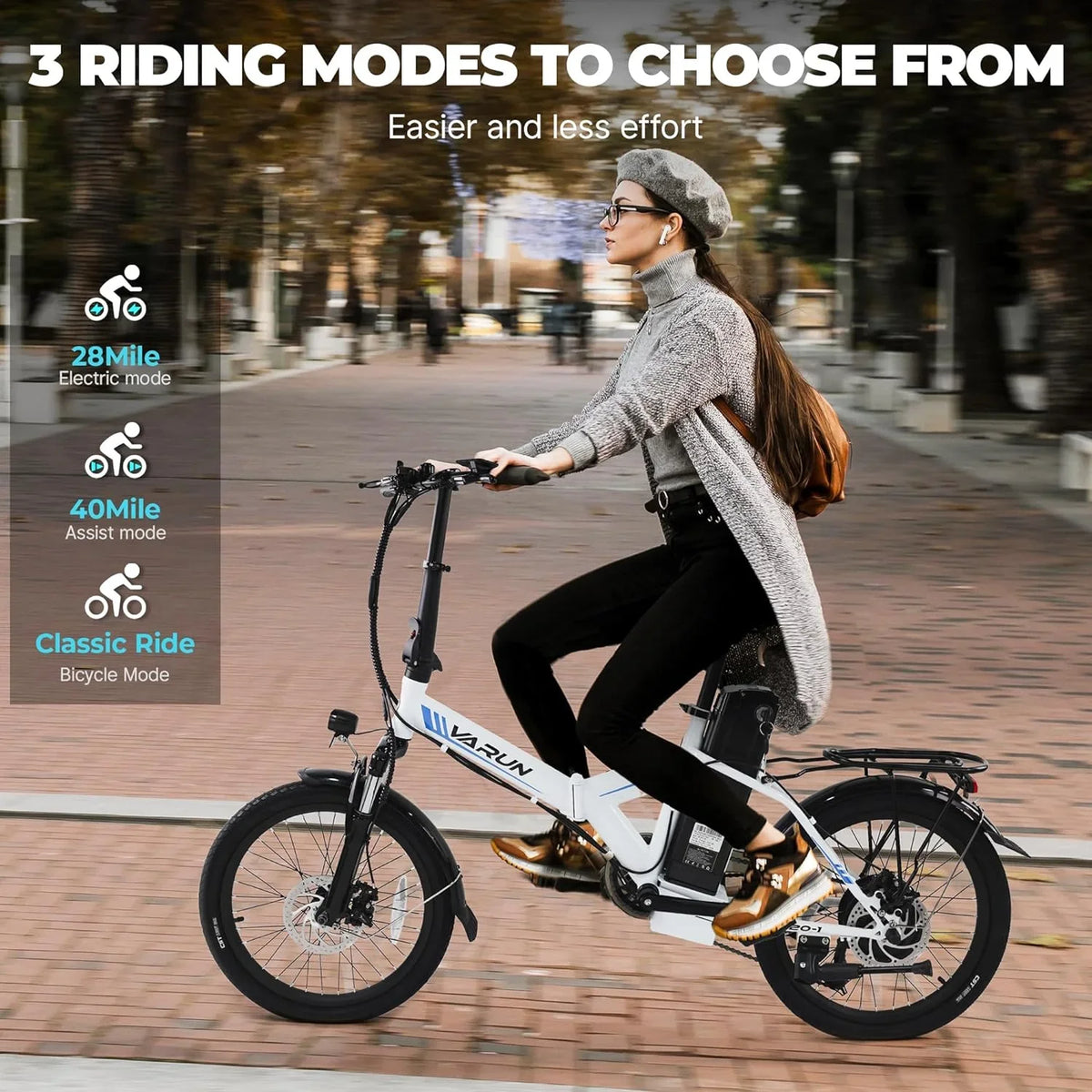 Electric Speed and 20MPH 40 VARUN Lithium with Miles Ebike Range Folding Wheels, Bike 500W Battery for 48V 20" - Stylish