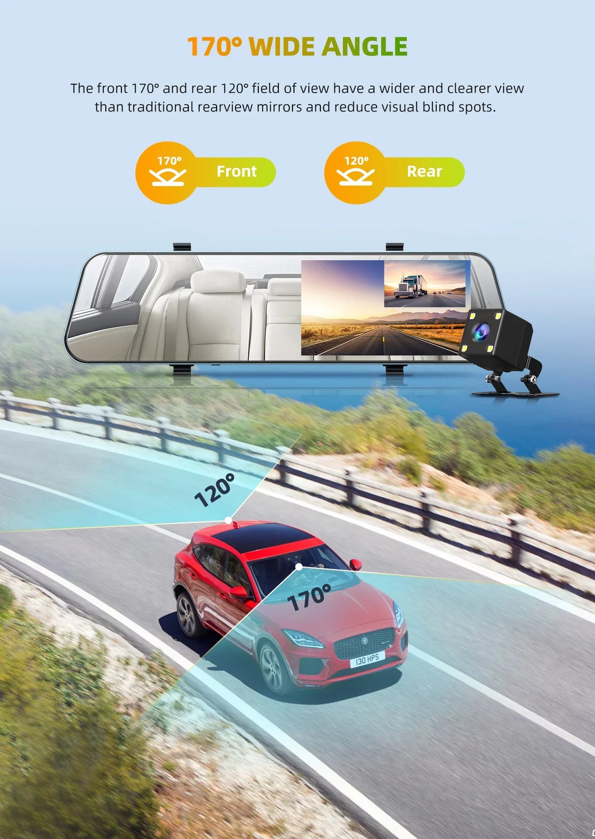 Dual Lens Camera TOGUARD 1080P with HD Camera Dash Rear Front Backup Waterproof Cam Rear Full and 5"