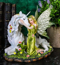 White Figurine Decor Gaia 7"L Rare Unicorn With Green Floral Statue Fairy Earth