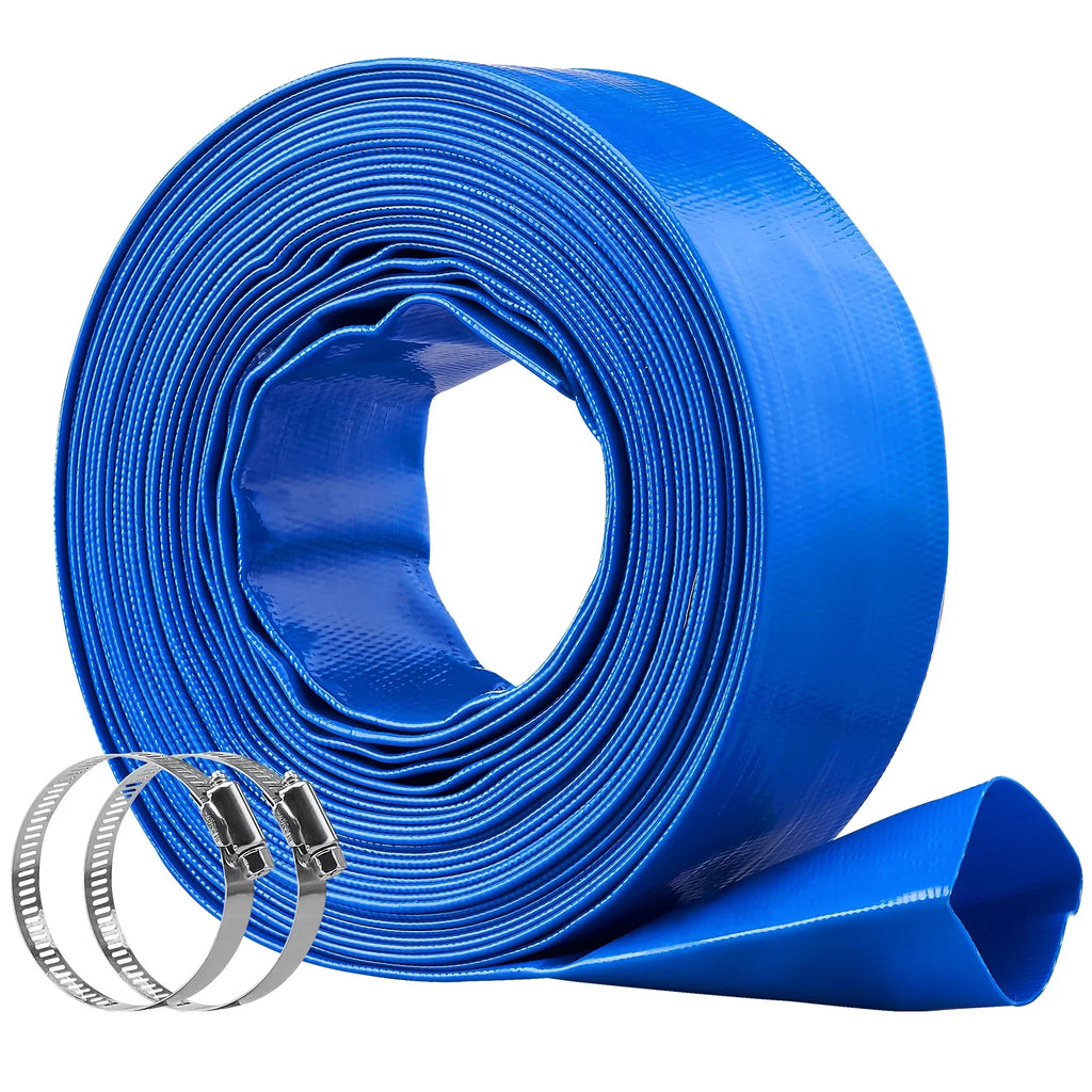 Pool Premium Lay and Chemical Weather x Flat 50' PVC Filter Discharge Backwash Clamps Hose Swimming 2'' BENTISM Blue Hose Resistant with