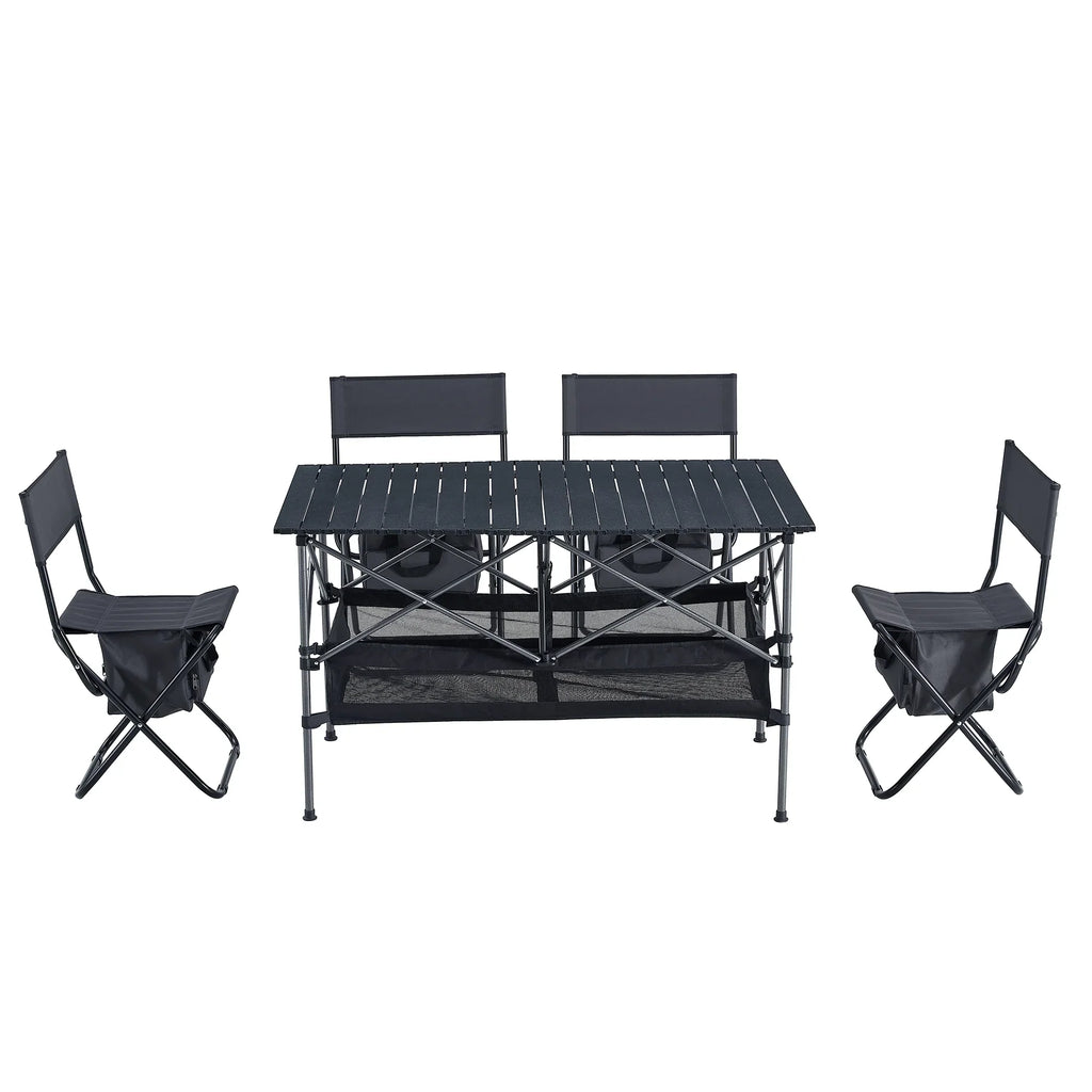 Outdoor Party, 5, Camping, Patio, BBQ, Picnics, Folding of Indoor, Table and Chair for Set Outdoor Black/Gray Beach,Backyard, Set
