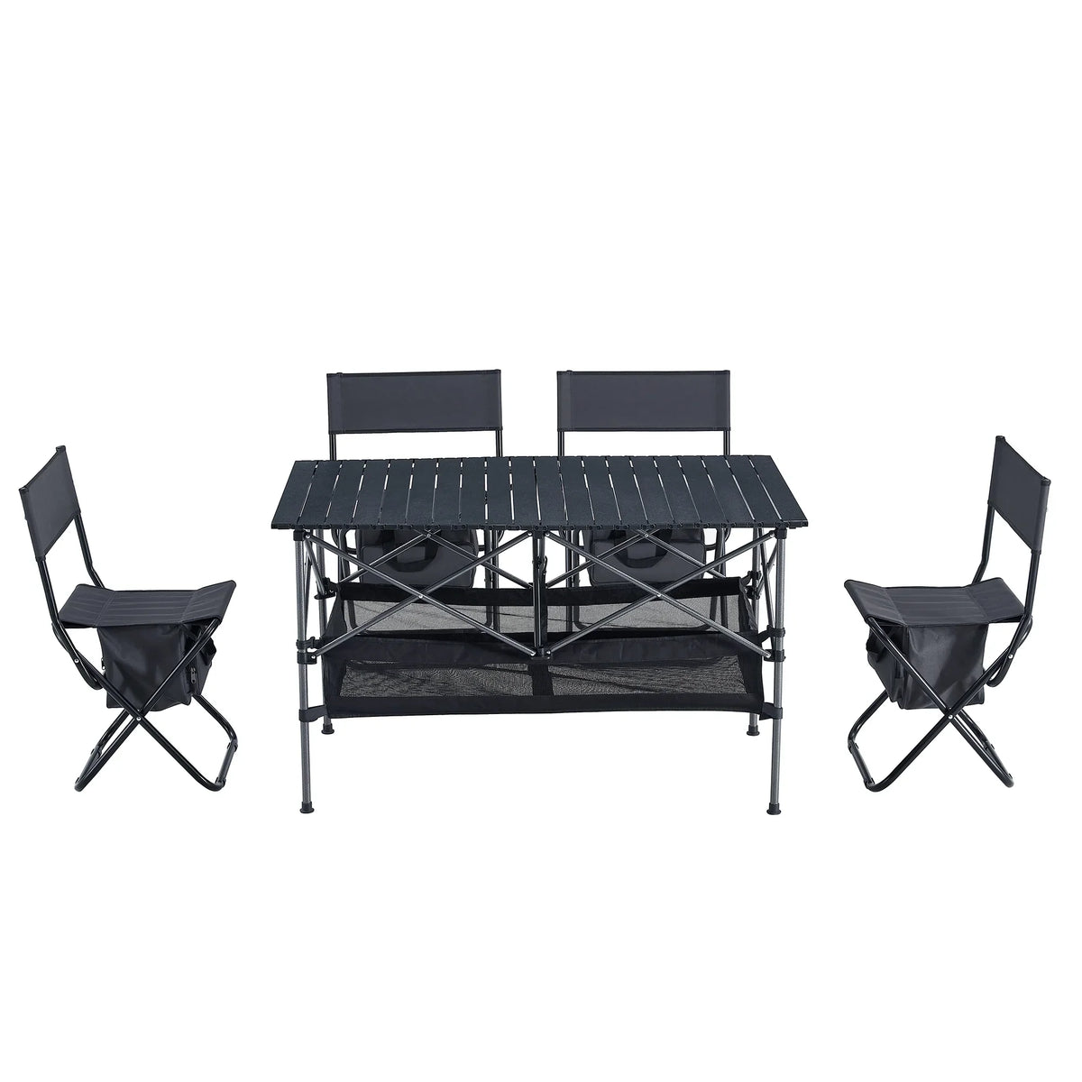 Outdoor Party, 5, Camping, Patio, BBQ, Picnics, Folding of Indoor, Table and Chair for Set Outdoor Black/Gray Beach,Backyard, Set