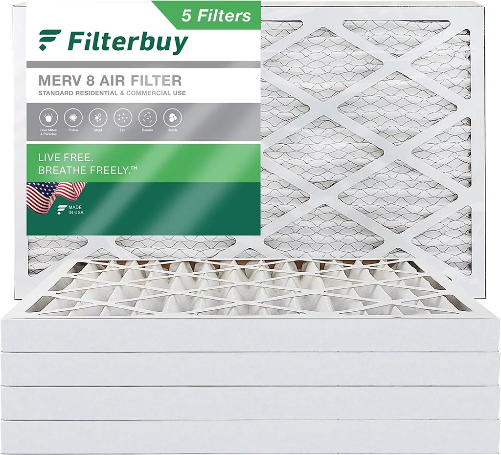 8 Filterbuy 12x25x2 MERV (5-Pack) AC Filters Pleated Air HVAC Furnace