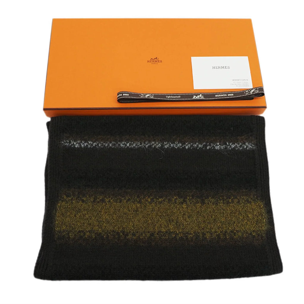 Pre-Owned muffler size 03 stripe (Like H393793T New) short men's HERMES orange fade Hermes