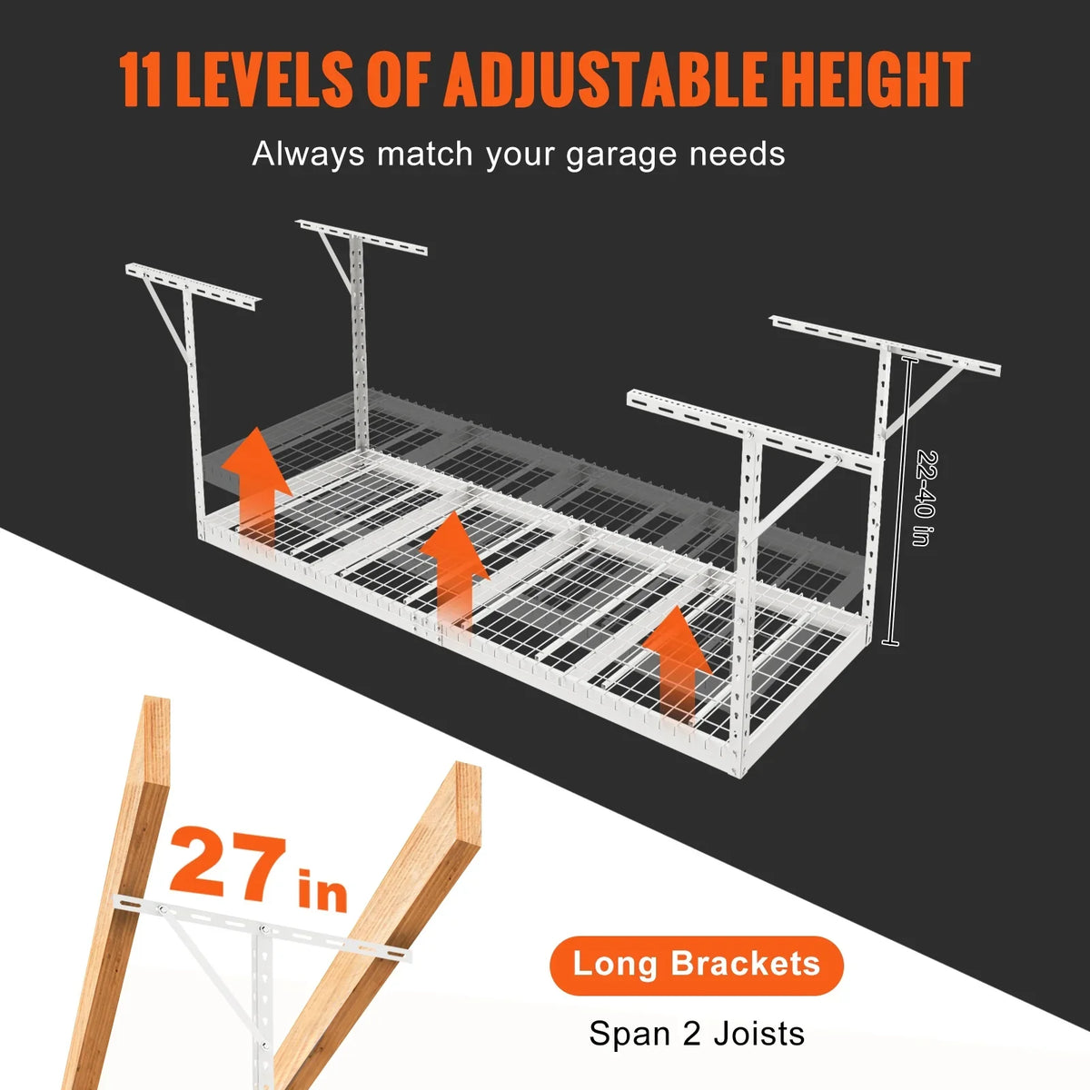 White Ceiling 36x96" Storage Rack 600lb Rack Overhead SKYSHALO Adjustable Garage