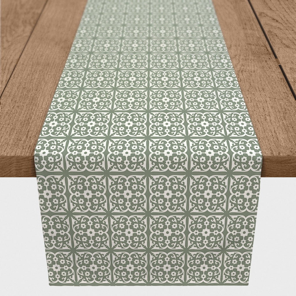 Green Table 16x72 Sage Poly Twill Pattern Runner Products Tile Creative