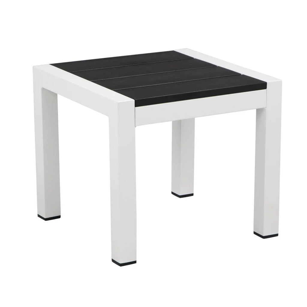 18 Side Josh Aluminum Polyresin Table, Inch Frame- Black Jet Sherpi Saltoro Planks, End