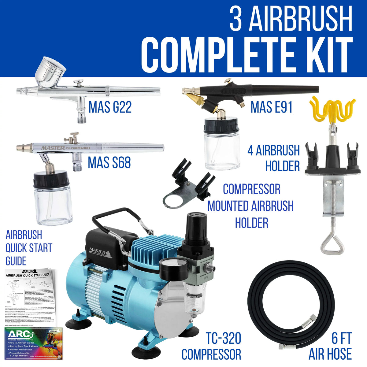 Compressor Air Set 3 Dual-Action Spray Brush Tattoo Kit & Airbrush New Art Nail