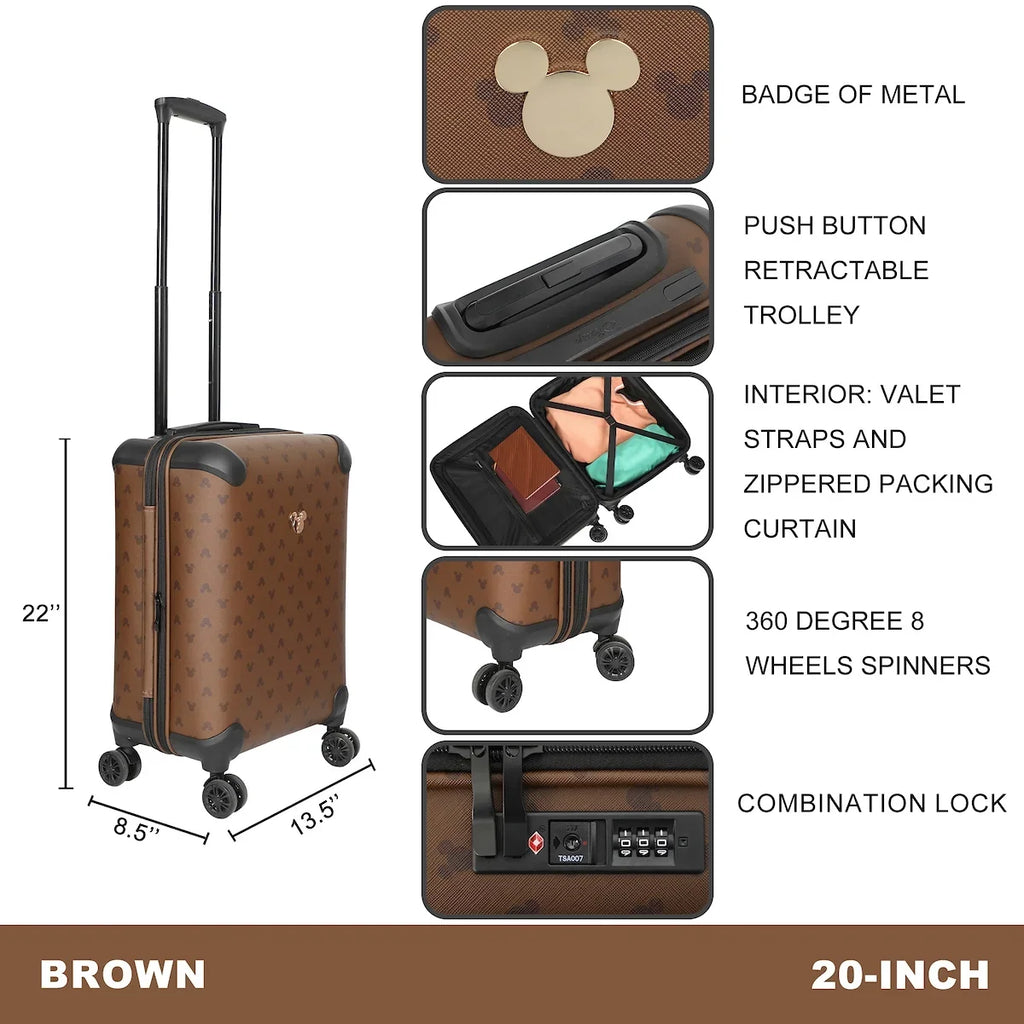 22” Brown Ears Luggage Disney Mouse Rolling Mickey