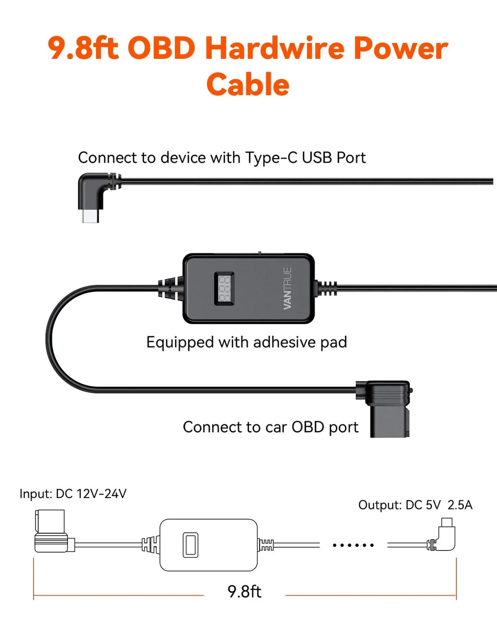with USB-C Dashcams OBD Hardwiring listing) LCD for (See Cable Screen Vantrue