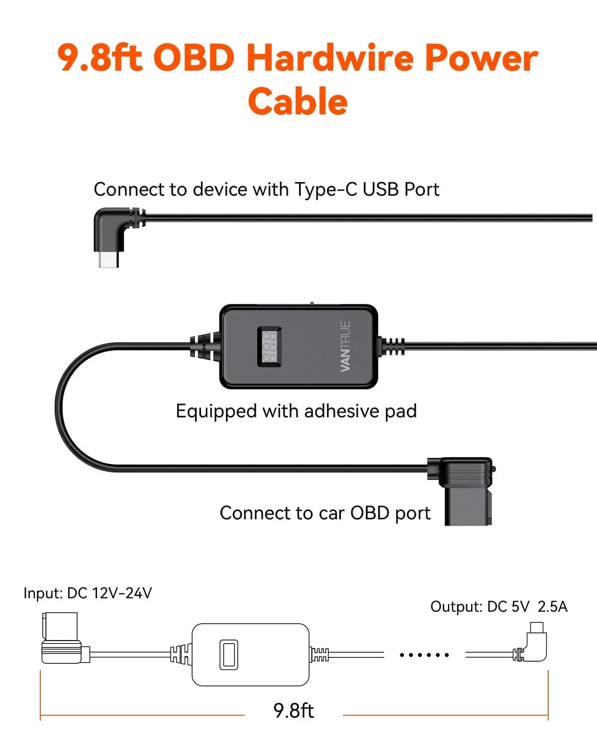 with USB-C Dashcams OBD Hardwiring listing) LCD for (See Cable Screen Vantrue