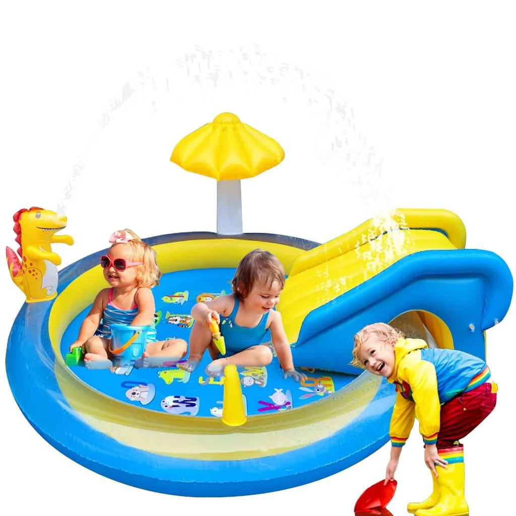 2+ and Age for with Cute 78 Yellow Pool Indoor, Play 43 x Kids Dinosaur Blue Kiddie Sanmadrola Inches, Center x Dinoland Sprinkle Inflatable Outdoor Pool Wading for Backyard Pools 78 Slide Toddler