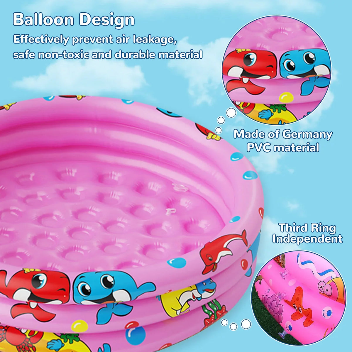 Inflatable Pool inflatable Swimming Swimming Indoor&Outdoor 3 Baby Ring Kids/Girls/Boys,Pink Pools, Center Kiddie Game 47"x12" Pool for for Play Paddling Kids, Water Round Portable Toddler