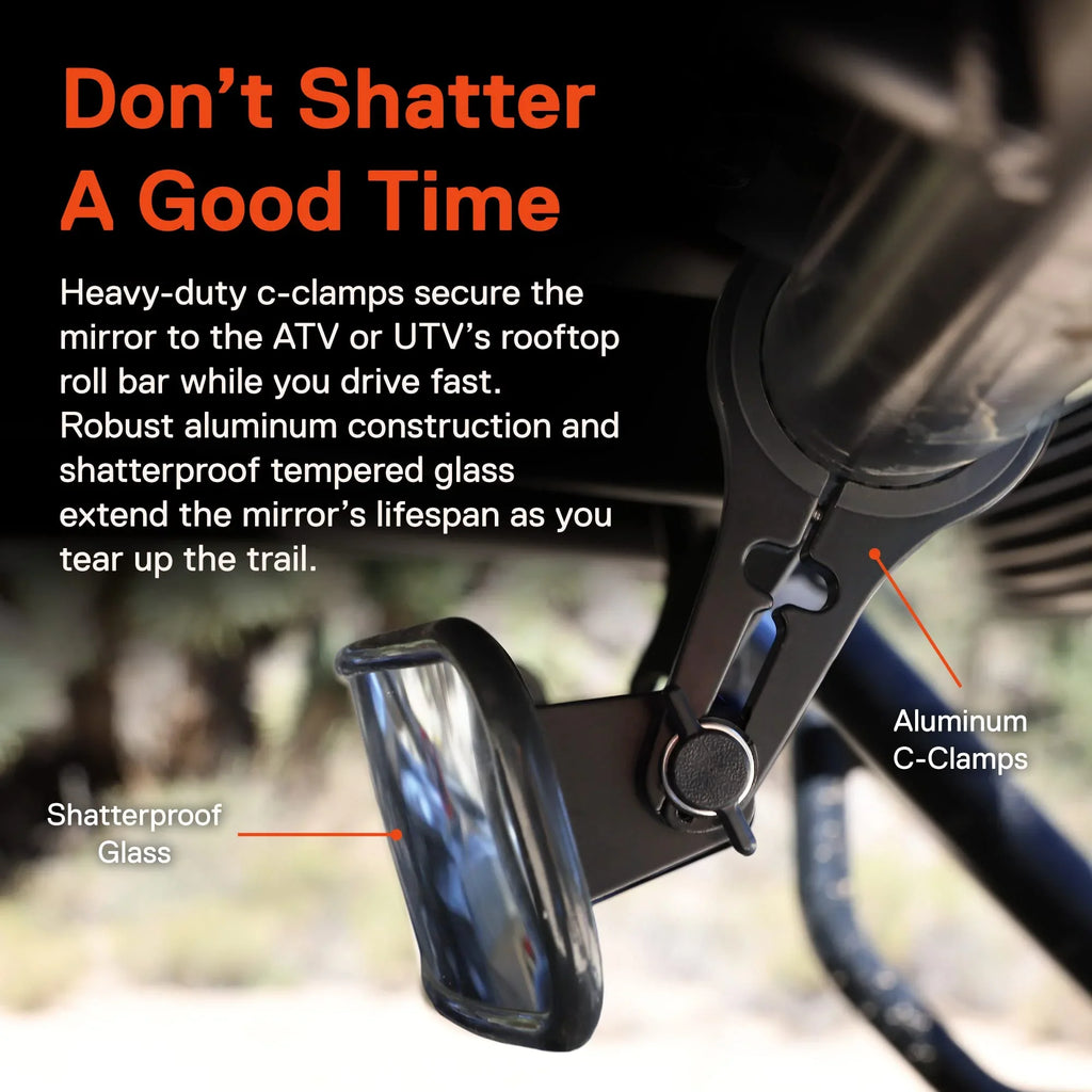 RZR Glass] [Shatterproof for Yamaha Pioneer ATV [Wide UTV Polaris For PRO Clamp] 17" Mirror [1.75"/2" XP, Kawasaki Turbo Roll Bar Convex Can-Am View Rear Mirror Rearview Visibility]