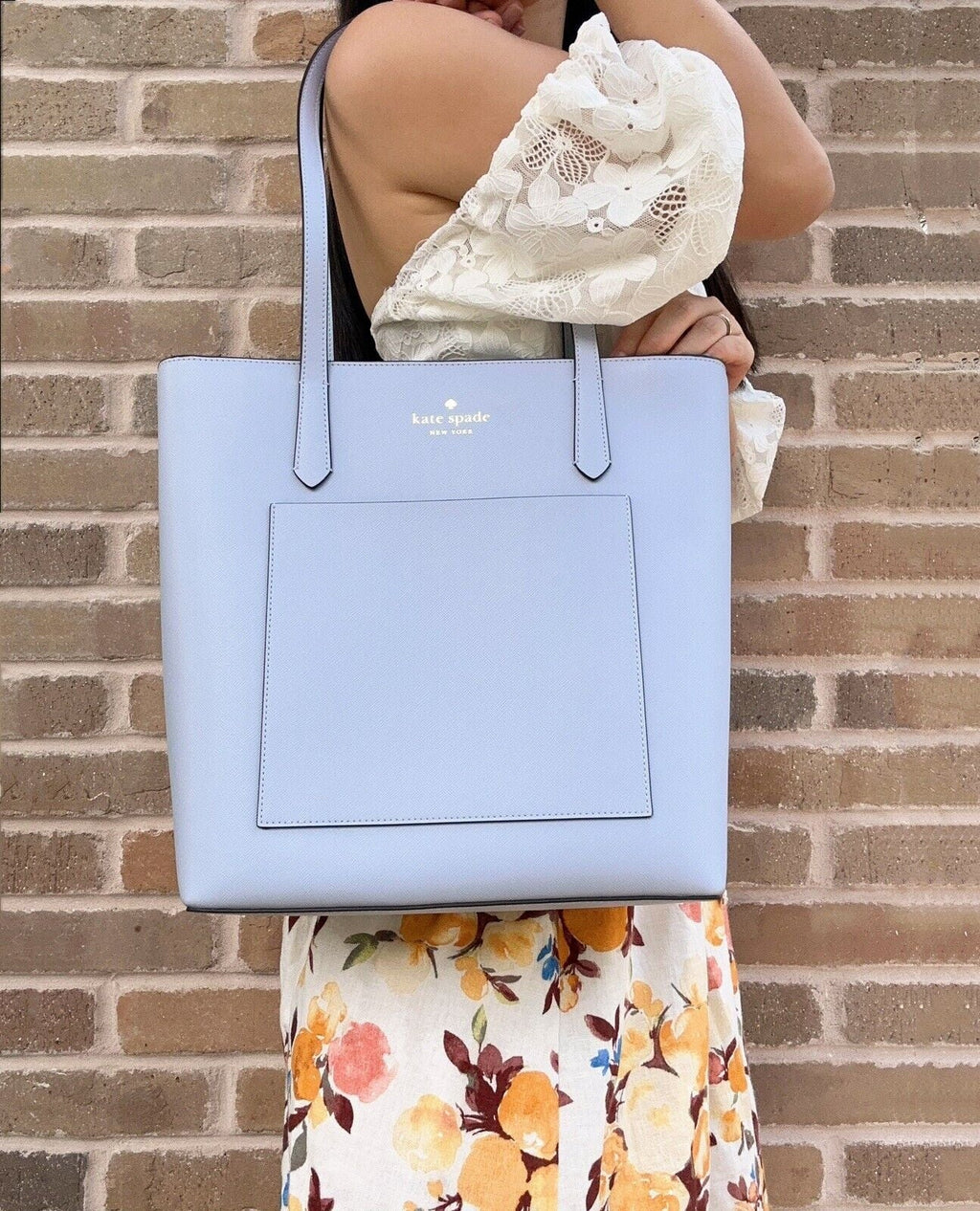 Kate Saffiano Front Blue PVC Daily Hydrangea Tote Pocket K8662 Spade Bag Pale