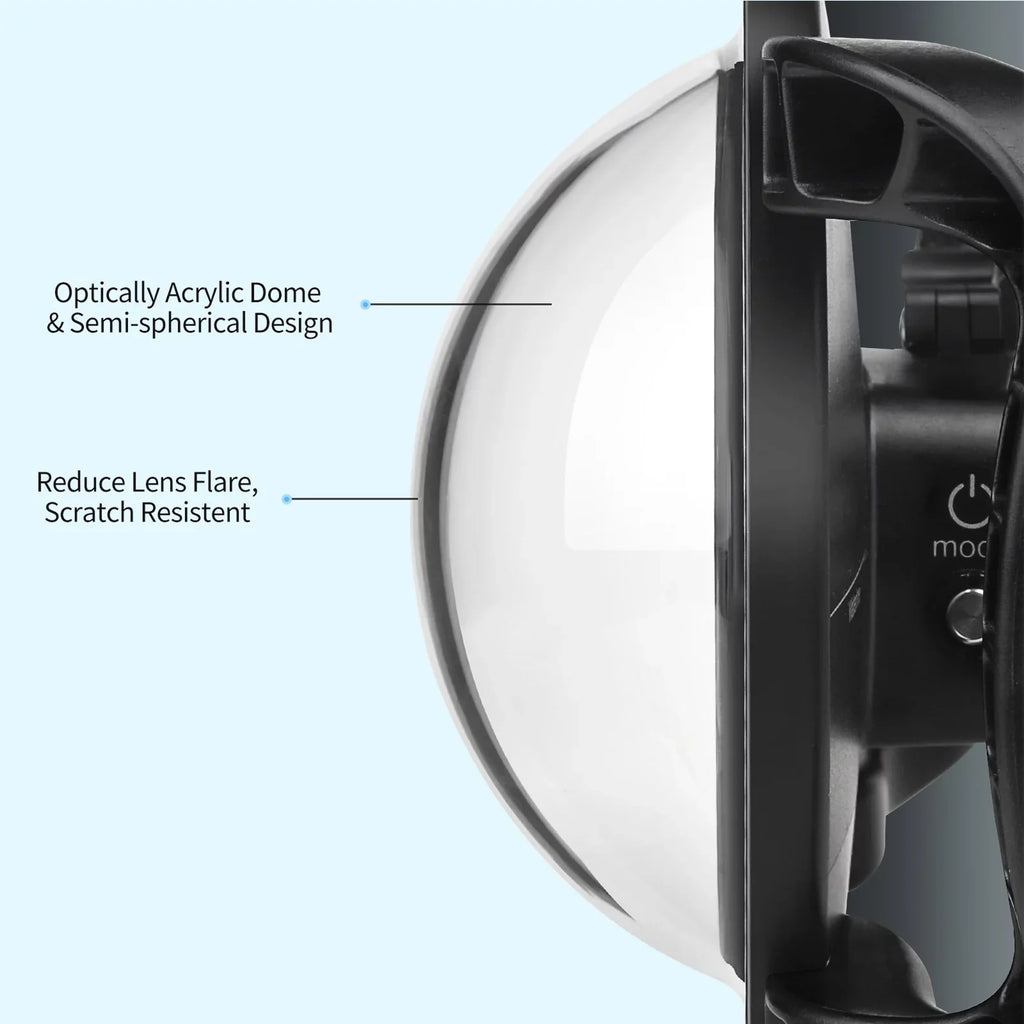 10SHOOT Port and Handle, 45m Dual Dome 180° XTGP559, Wide Black 9 Case Waterproof, for Waterproof Angle