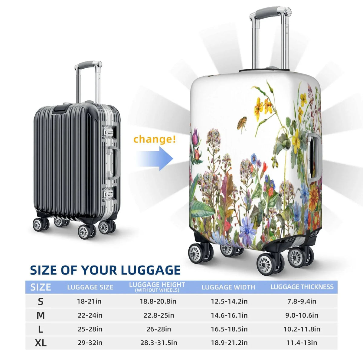 Wildflowers And Haiem Luggage New Anti-Scratch Suitcase Keep Technology With - X-Large Cover,Durable, Luggage Herbs Looking Protector Your Washable