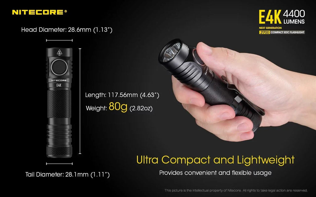 generation - Light Combo: E4K w/Tip 4400 Lumens Flashlight Keychain Copper NITECORE -360 Lumens Next
