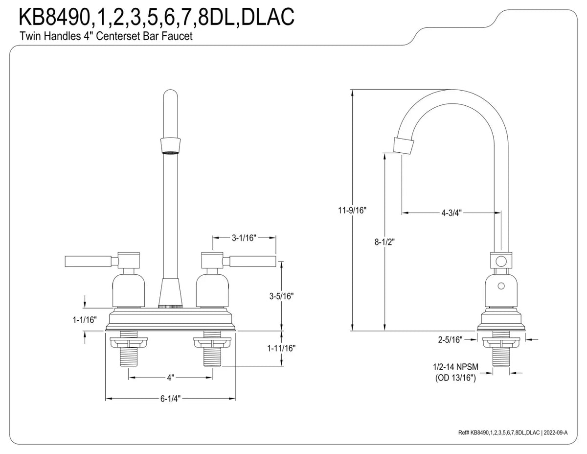 Matte Kingston Black Faucet, Bar Brass KB8490DL Concord