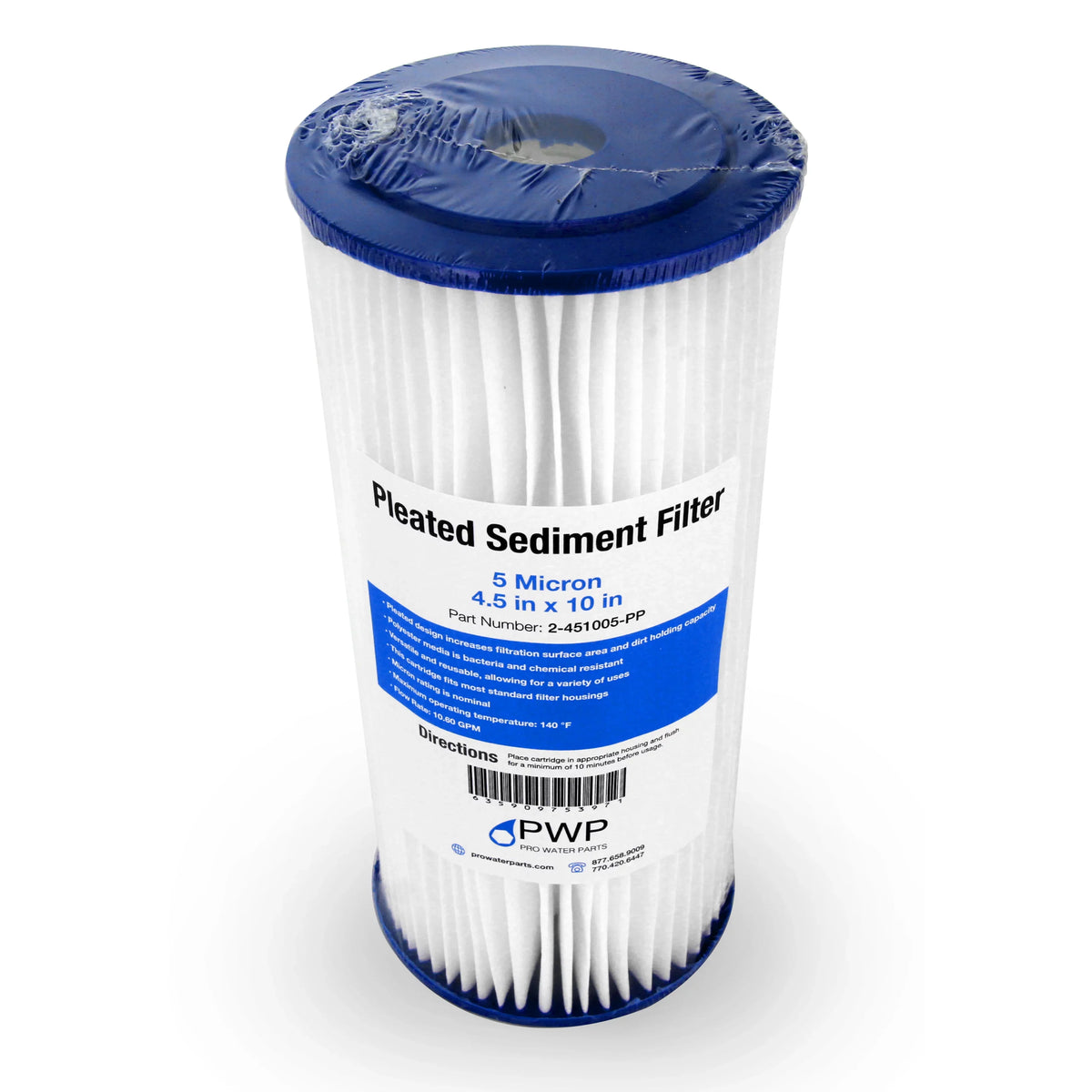 Cartridge Poly Micron 20 Water 4.5x10" Pleated 5 Sediment Pack Filter