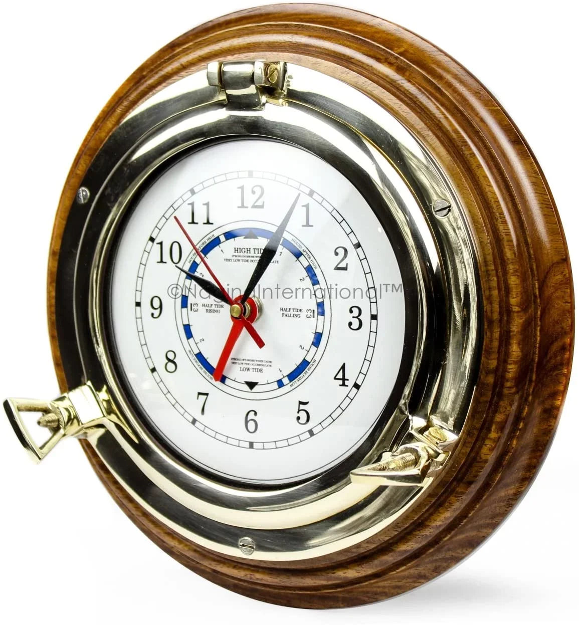 Ship's Hanging International Home Porthole Wooden Clock Nagina Quartz 10" Time's Pirate | Nautical Based Wall Brass Premium Decorative